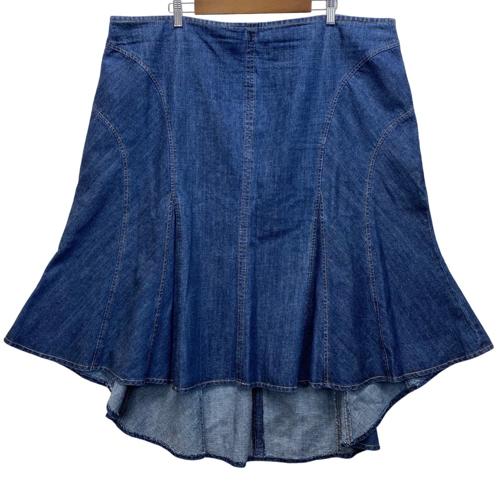Ashley Stewart Denim Gored High-Low Skirt Womens 24W Blue Paneled 100% Cotton
